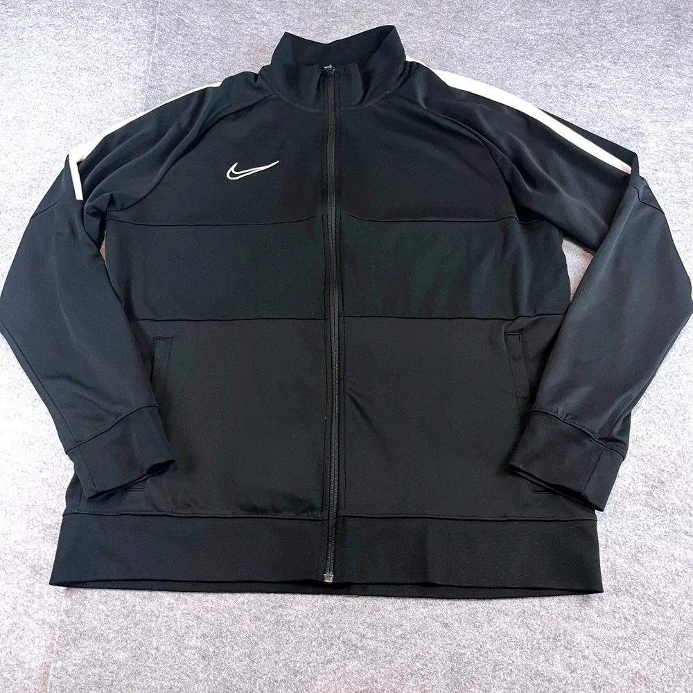 Nike Mens Dri-FIT Track Jacket Black Gorpcore Sporty XL Full Zip Swoosh Striped